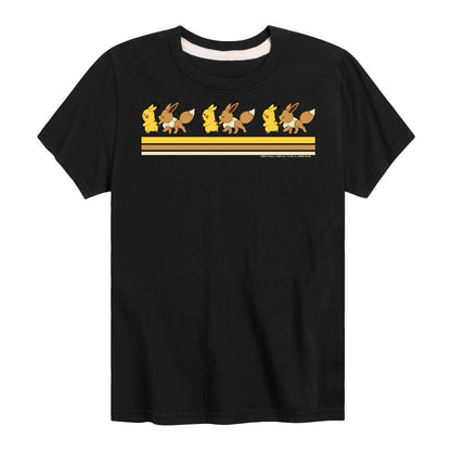 تي شيرت جرافيكي بأكمام قصيرة وخطوط كلاسيكية للأولاد - بوكيمون - بيكاتشو إيفي فريندز