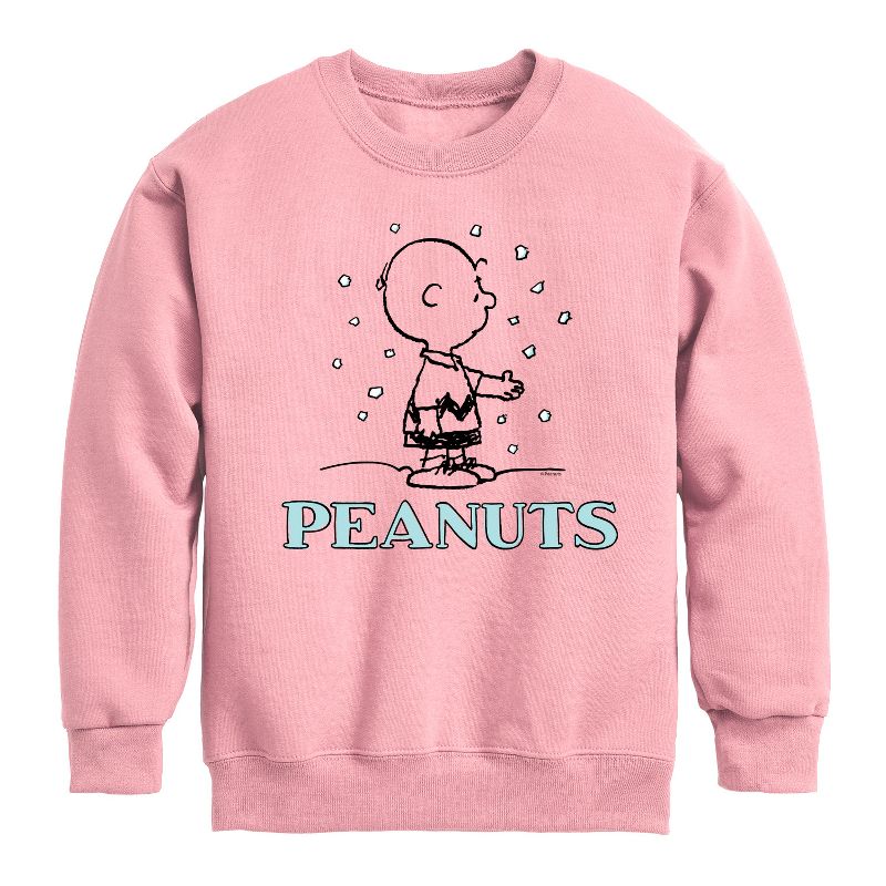Boys' - Peanuts - Charlie Snow Graphic Long Sleeve Fleece Sweatshirt