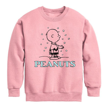 Boys' - Peanuts - Charlie Snow Graphic Long Sleeve Fleece Sweatshirt
