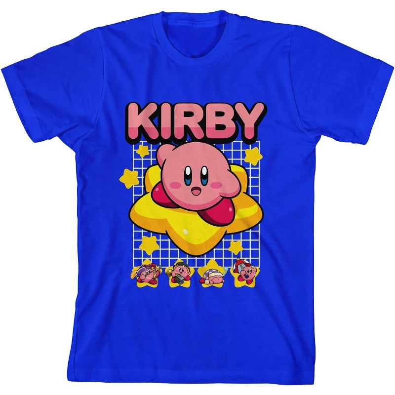 Nintendo Boys' Kirby Warp Star Grid Design Graphic Print Gamer T-Shirt