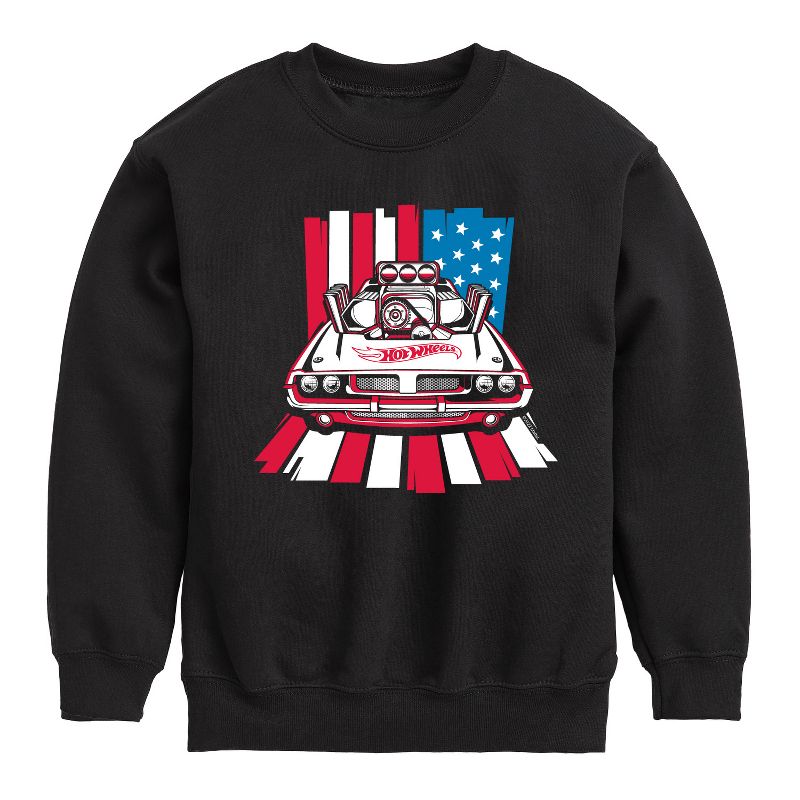 Boys' - Hot Wheels - USA Stripes Graphic Long Sleeve Fleece Sweatshirt