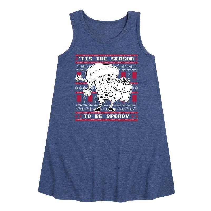 Girls' - SpongeBob SquarePants - Spongebob Xmas Sweater Graphic Sleeveless Aline Dress