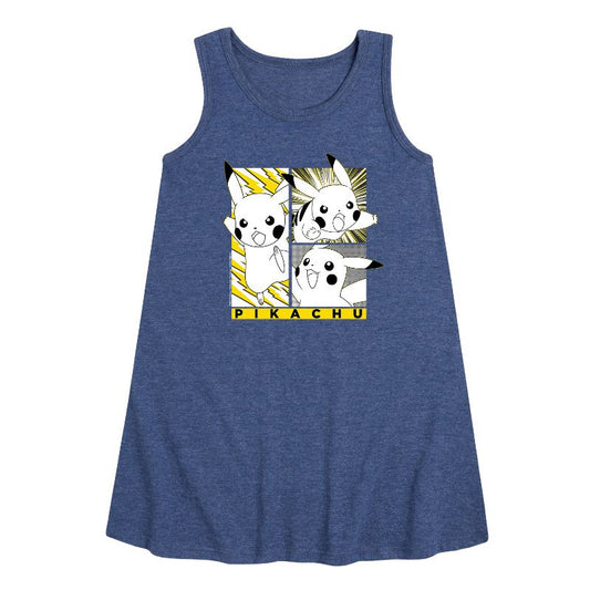 Girls' - Pokémon - Pikachu Panel Comic Manga Graphic Sleeveless Aline Dress