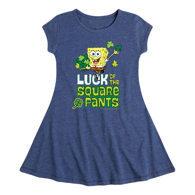 Girls' - SpongeBob Squarepants - Luck Of The Square Pants Fit & Flair Cap Sleeve Dress