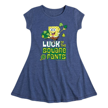 Girls' - SpongeBob Squarepants - Luck Of The Square Pants Fit & Flair Cap Sleeve Dress