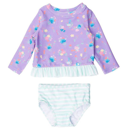 RuffleButts Girls UPF50+ Long Sleeve Rash Guard Bikini