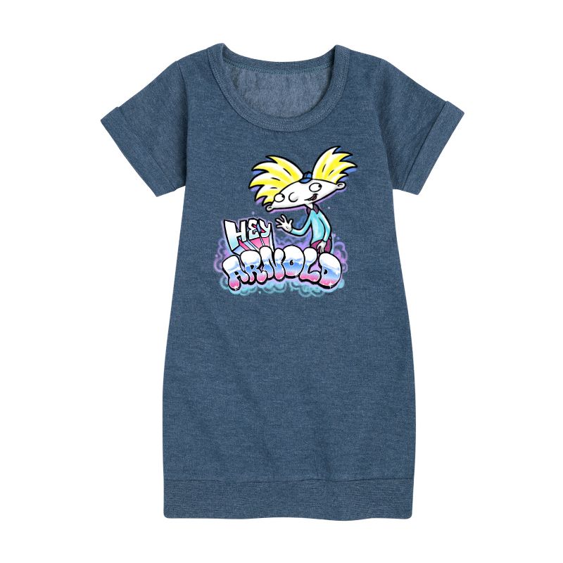 Girls' - Hey Arnold! - Airbrush Arnold Graphic Short Sleeve Fleece Dress