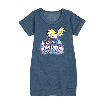 Girls' - Hey Arnold! - Airbrush Arnold Graphic Short Sleeve Fleece Dress