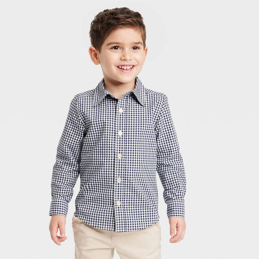 قميص منقوش بأكمام طويلة ومربعات للأولاد الصغار من OshKosh B'gosh - أزرق داكن