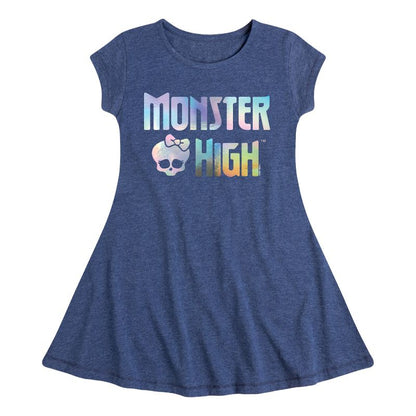 فستان مونستر هاي للبنات - مقاس مناسب وأكمام قصيرة بشعار ثلاثي الأبعاد