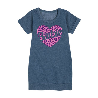 Girls' - Barbie - Leopard Heart Graphic Short Sleeve Fleece Dress