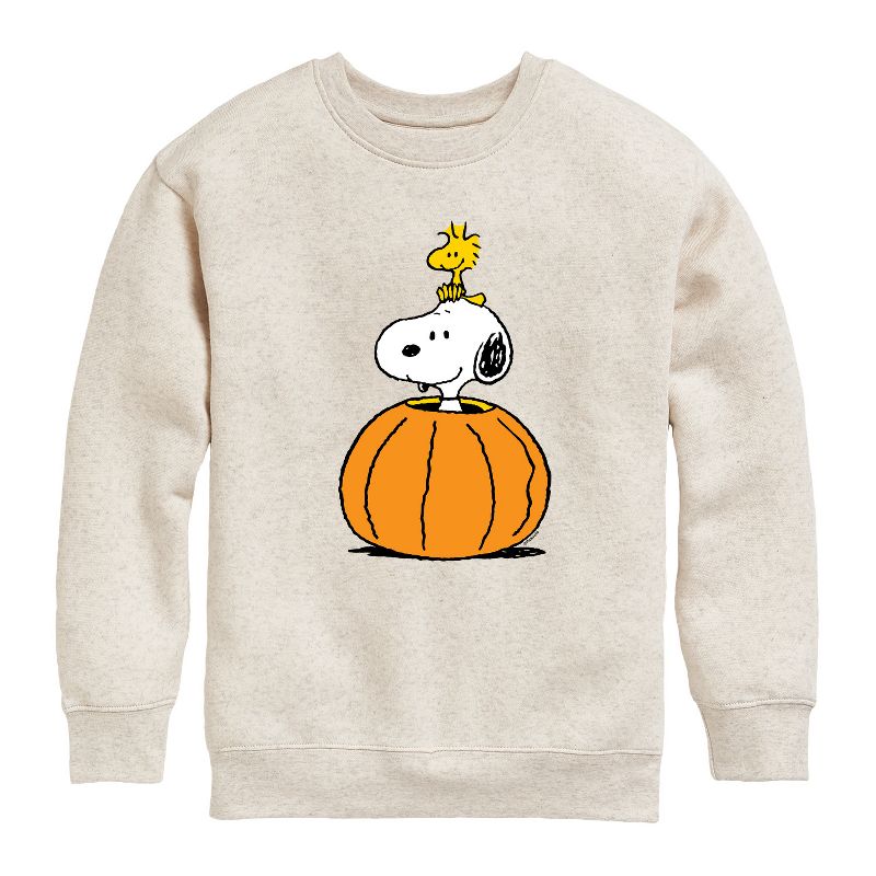 Boys' - Peanuts - Snoopy Woodstock Pumpkin Graphic Long Sleeve Fleece Sweatshirt