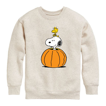 Boys' - Peanuts - Snoopy Woodstock Pumpkin Graphic Long Sleeve Fleece Sweatshirt