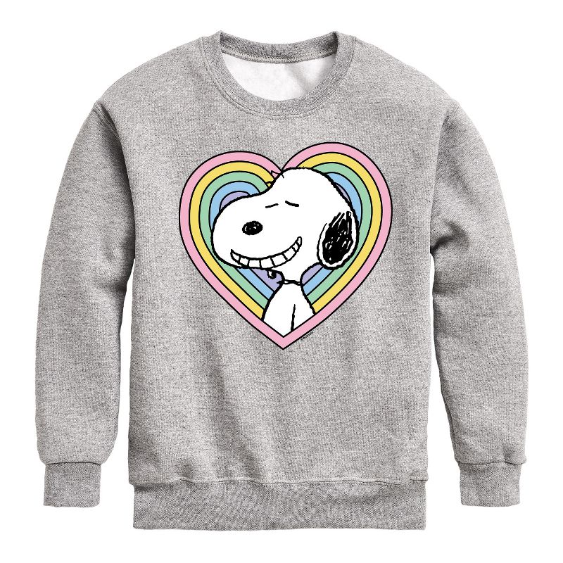 Boys' - Peanuts - Snoopy Heart Graphic Long Sleeve Fleece Sweatshirt
