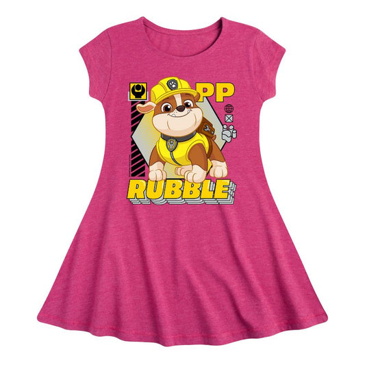 Girls' - Paw Patrol - Rubble Graphic Fit & Flair Cap Sleeve Dress