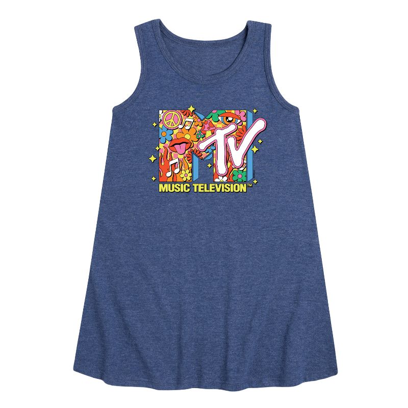 Girls' - MTV - Logo Retro Collage Graphic Sleeveless Aline Dress
