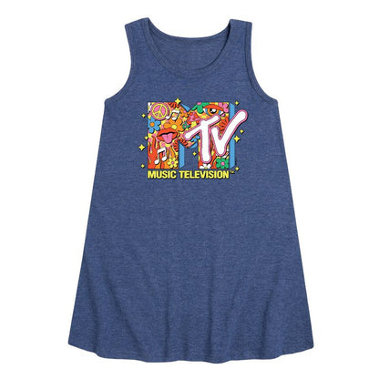 Girls' - MTV - Logo Retro Collage Graphic Sleeveless Aline Dress