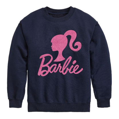 Boys' - Barbie - Barbie Logo Pink Glitter Graphic Long Sleeve Fleece Sweatshirt