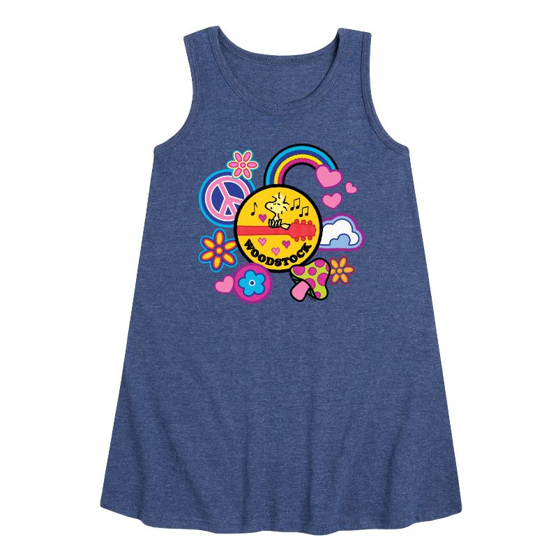Girls' - Peanuts - Woodstock Peace And Love Flair Graphic Sleeveless Aline Dress