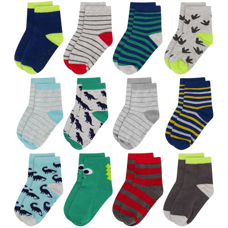Dinosaur Kid's 12 pack socks for Boys and Girls, Toddlers Ages 2-5