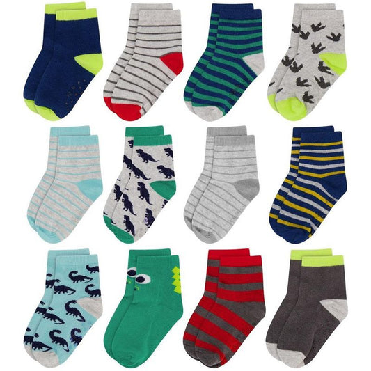 Dinosaur Kid's 12 pack socks for Boys and Girls, Toddlers Ages 2-5