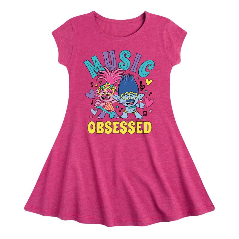 Girls' - Trolls - Music Obsessed Poppy and Branch Fit & Flair Cap Sleeve Dress