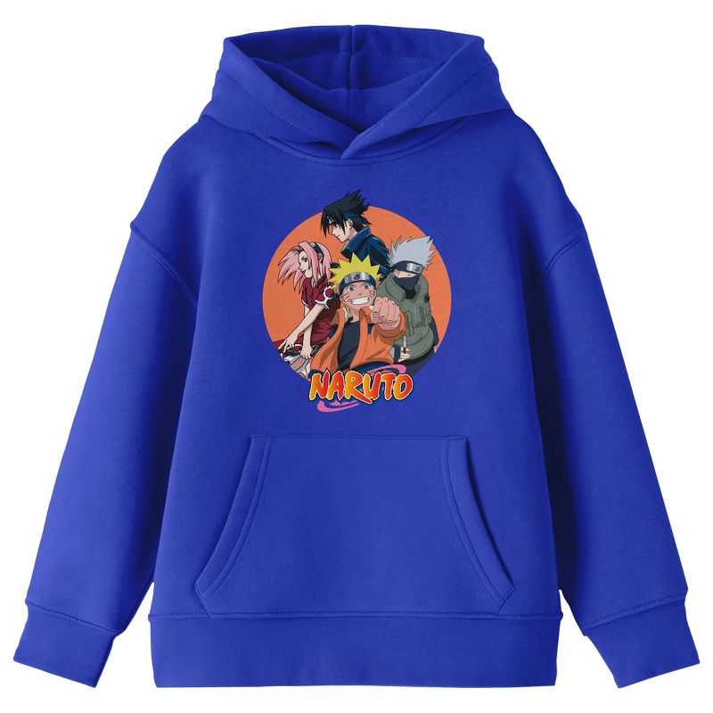 Naruto Classic Group Character Art Long Sleeve Royal Blue Youth Hooded Sweatshirt
