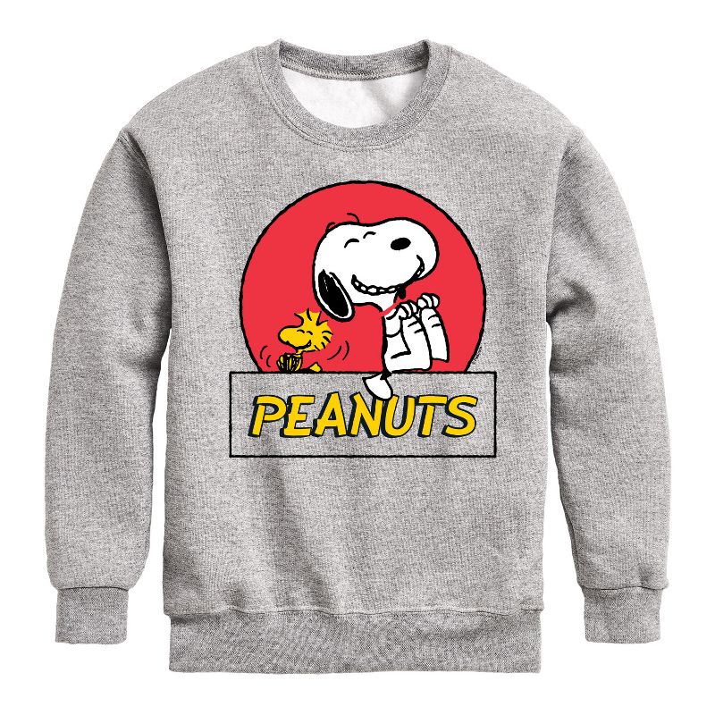 Boys' - Peanuts - Snoopy Woodstock Circle Graphic Long Sleeve Fleece Sweatshirt