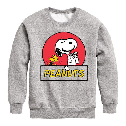 Boys' - Peanuts - Snoopy Woodstock Circle Graphic Long Sleeve Fleece Sweatshirt