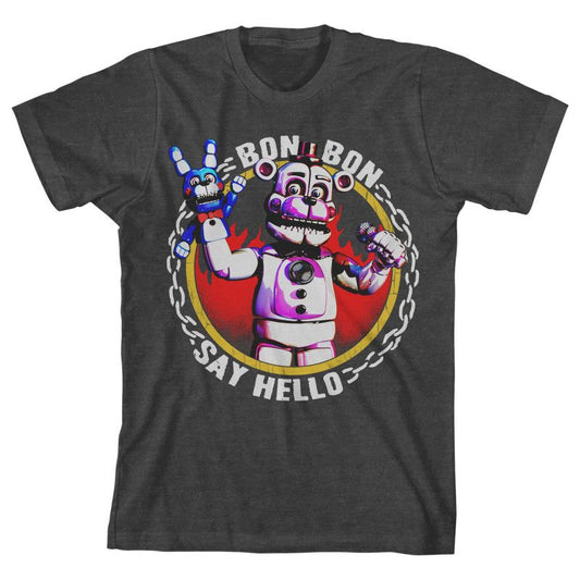 تي شيرت الأولاد بلون الفحم والهيذر من مجموعة Five Nights Sister Location Bon-Bon Say Hello