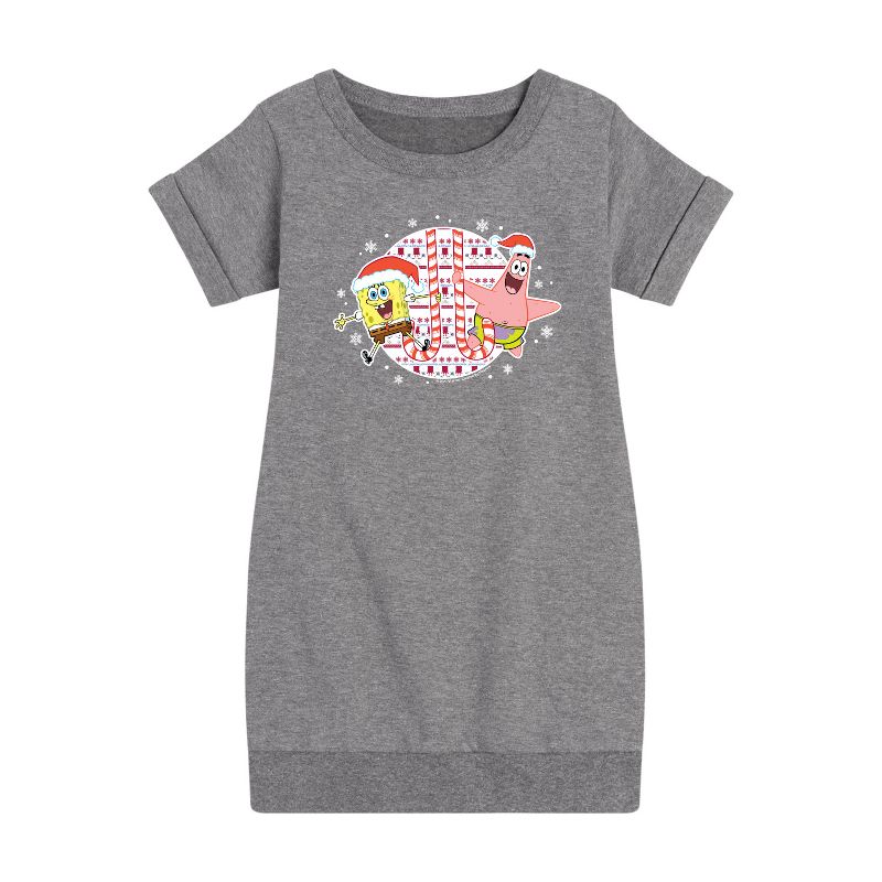 Girls' - SpongeBob SquarePants - Spongebob Patrick Candy Canes Graphic Short Sleeve Fleece Dress