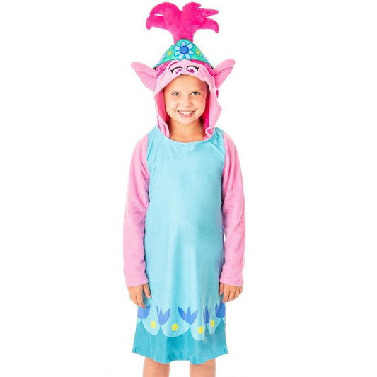 DreamWorks Trolls Movie Girls' Poppy Pullover Hooded Nightgown Pajama Multicolored