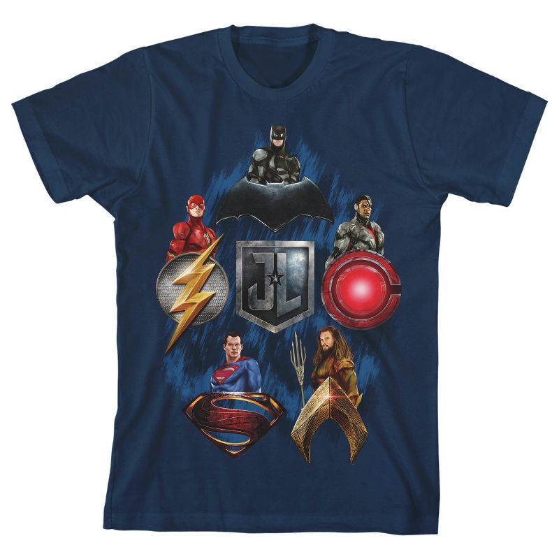 Justice League Movie Heroes and Emblems Boy's Navy T-shirt