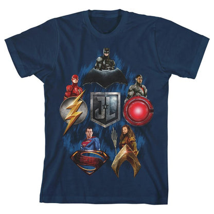 Justice League Movie Heroes and Emblems Boy's Navy T-shirt