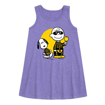 Girls' - Peanuts - Charlie And Snoopy Skeleton Graphic Sleeveless Aline Dress