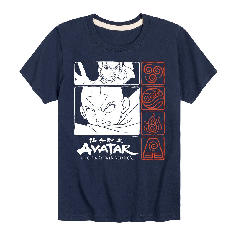 Boys' - Avatar: The Last Airbender - Aang and Katara Elements Grid Short Sleeve Graphic T-Shirt