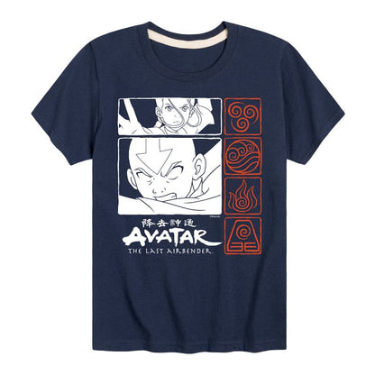 Boys' - Avatar: The Last Airbender - Aang and Katara Elements Grid Short Sleeve Graphic T-Shirt