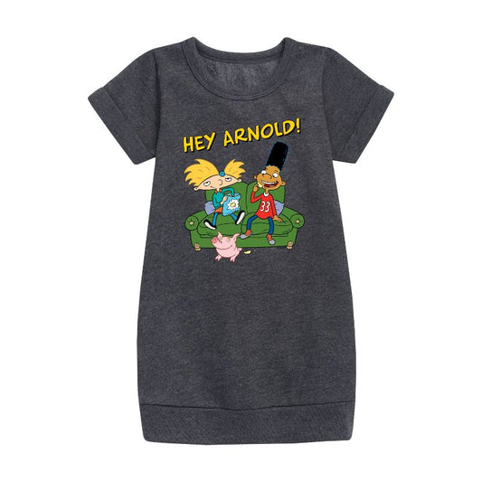 Girls' - Hey Arnold! - Arnold, Gerald, and Abner Graphic Short Sleeve Fleece Dress