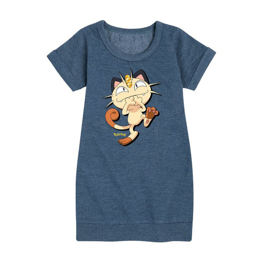 Girls' - Pokémon - Meowth Mischevious Laugh Graphic Short Sleeve Fleece Dress