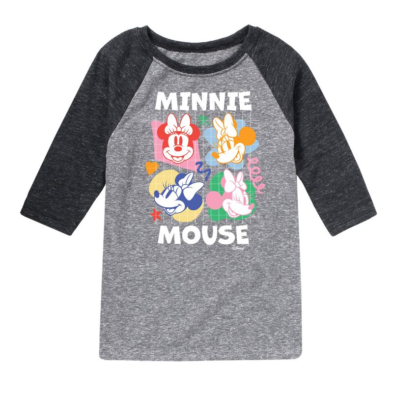 Boys' - Disney - Minnie Mouse Multicolored Grid Raglan Graphic T-Shirt