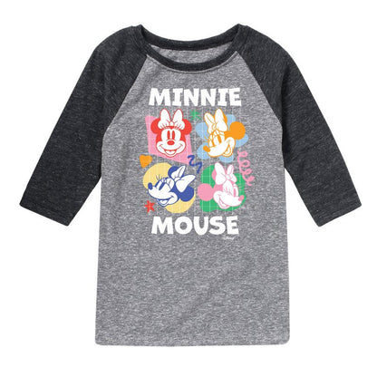 Boys' - Disney - Minnie Mouse Multicolored Grid Raglan Graphic T-Shirt