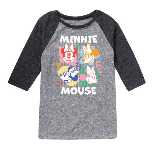 Boys' - Disney - Minnie Mouse Multicolored Grid Raglan Graphic T-Shirt