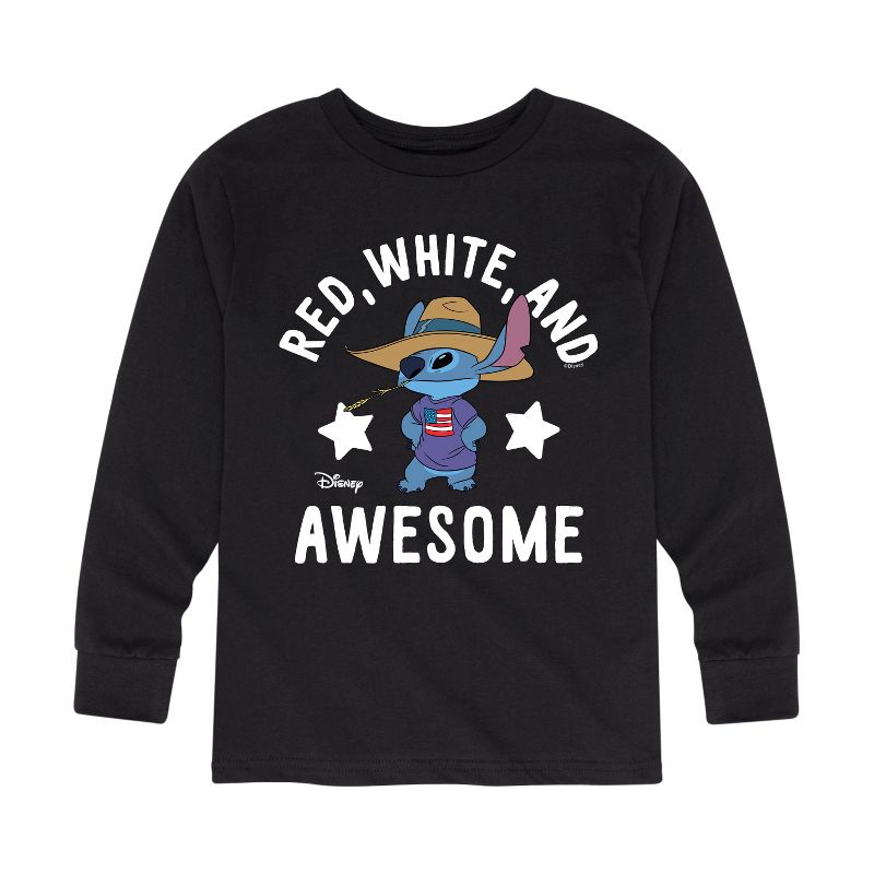 Boys' - Lilo and Stitch - Red White And Awesome Long Sleeve Graphic T-Shirt
