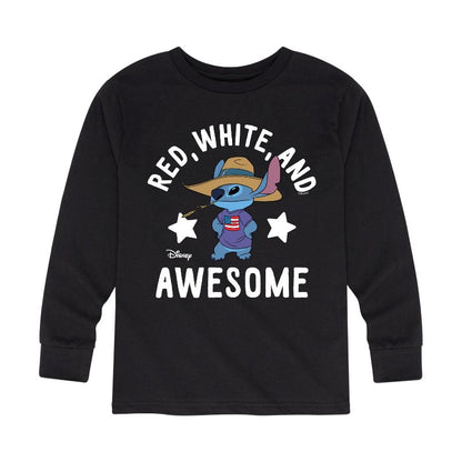 Boys' - Lilo and Stitch - Red White And Awesome Long Sleeve Graphic T-Shirt