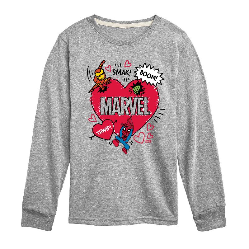 Boys' - Marvel - Valentine Heart Scribble Long Sleeve Graphic T-Shirt