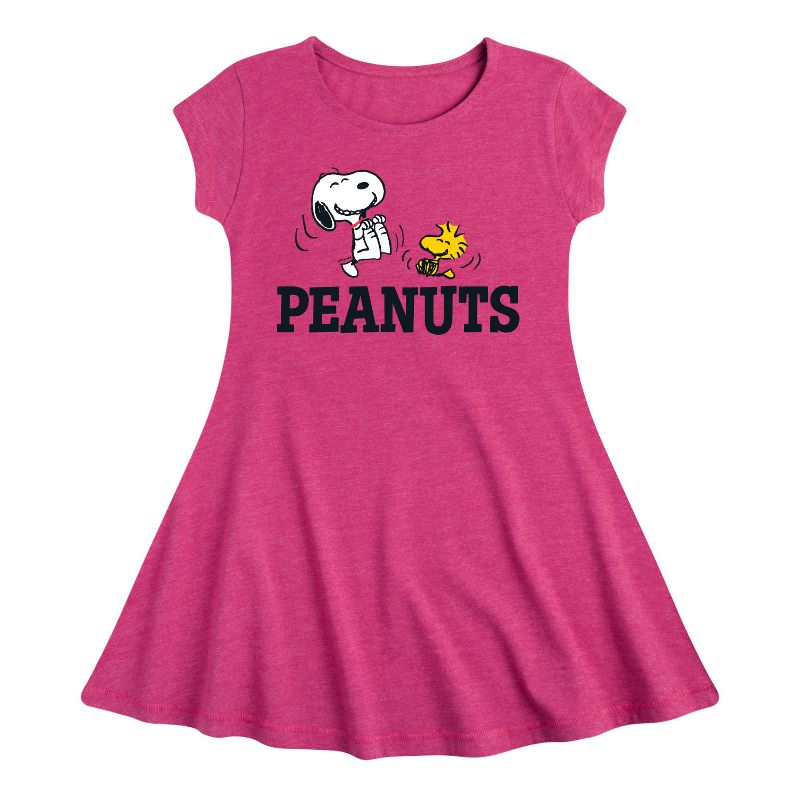 فستان بناتي بأكمام قصيرة بتصميم سنوبي وودستوك ومناسب للارتداء من Peanuts