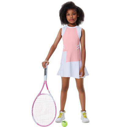 Girls Round Neck Tennis Golf Sport Dress Sleeveless Athletic Pleated Skirt Sets with Built-in Shorts Pockets Purple 3-12Y