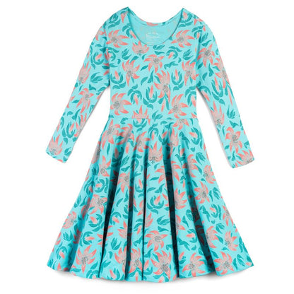 Mightly Girls Fair Trade Organic Cotton Print 3/4 Sleeve Twirl Dress