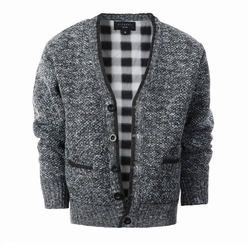 Gioberti Boy's Cardigan Sweater with Soft Brushed Flannel Lining and Pockets