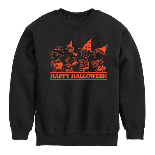 Boys' - Peanuts - Orange Happy Halloween Graphic Long Sleeve Fleece Sweatshirt